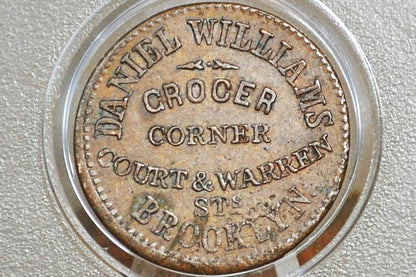 1863 Civil War Token Store Card - Brooklyn NY - Daniel Williams Grocer - Union - Amazing Piece of History