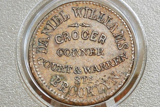 1863 Civil War Token Store Card - Brooklyn NY - Daniel Williams Grocer - Union - Amazing Piece of History