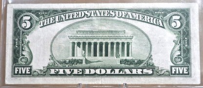 1934-A 5 Dollar Silver Certificate North Africa Yellow Seal - AU Grade / Condition - 1934 North Africa Five Dollar Silver Cert 1934 Fr#2307