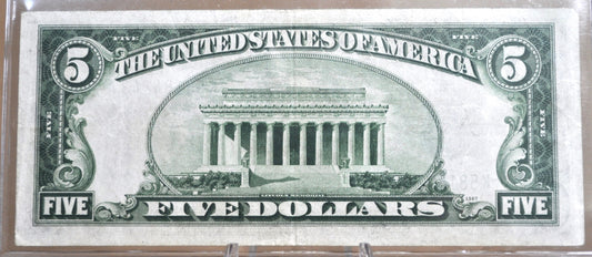 1934-A 5 Dollar Silver Certificate North Africa Yellow Seal - AU Grade / Condition - 1934 North Africa Five Dollar Silver Cert 1934 Fr#2307