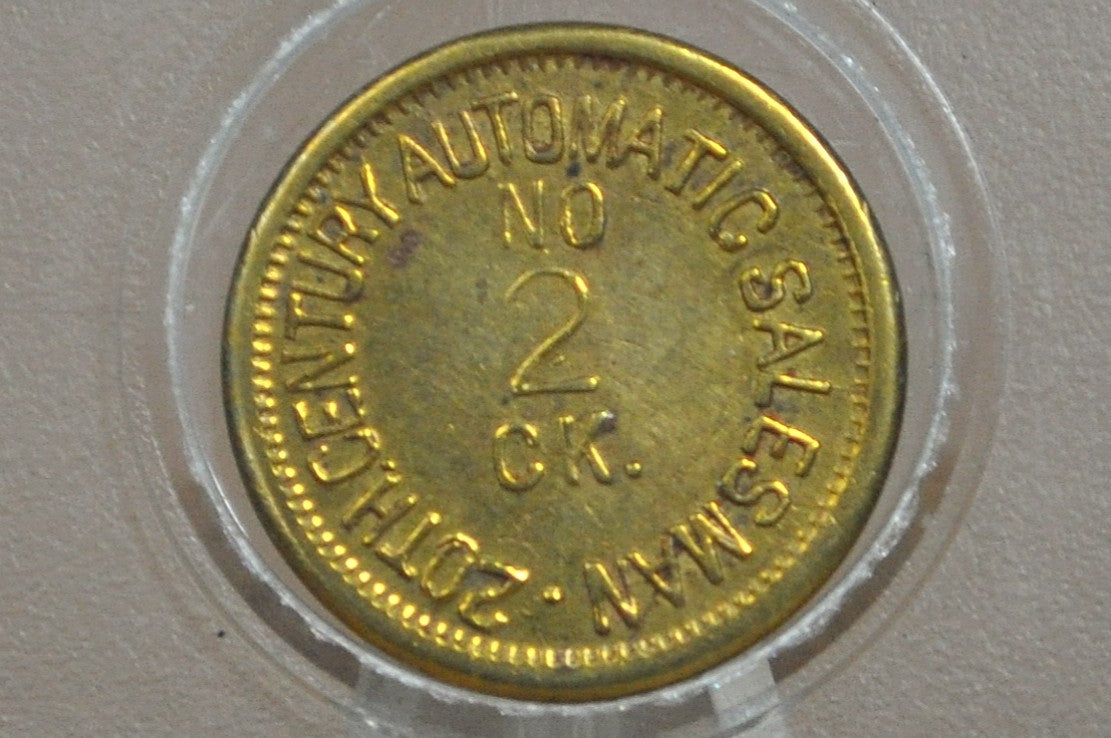 20th Century Automatic Salesman Number 2 Check - Small Brass Vending Token No. 2