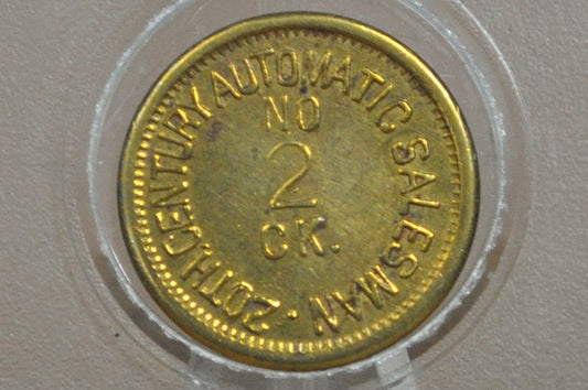 20th Century Automatic Salesman Number 2 Check - Small Brass Vending Token No. 2
