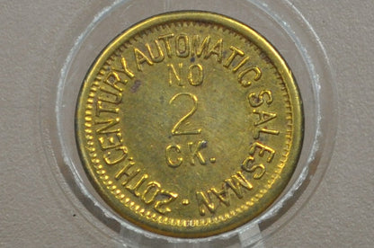 20th Century Automatic Salesman Number 2 Check - Small Brass Vending Token No. 2