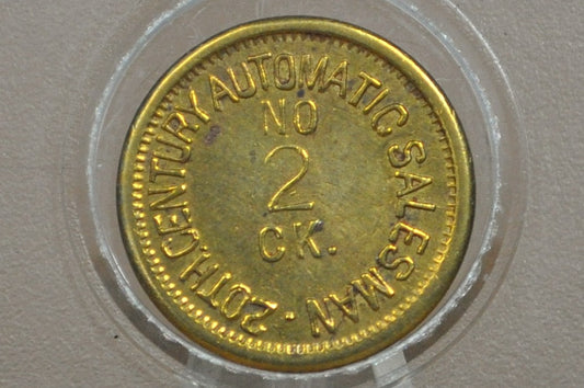 20th Century Automatic Salesman Number 2 Check - Small Brass Vending Token No. 2