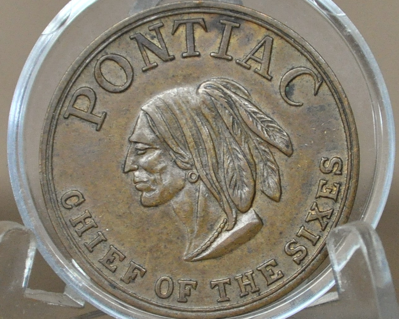 Pontiac Chief of the Sixes Advertising Token - Vintage GM Pontiac Chief of Sixes Brass Collectible