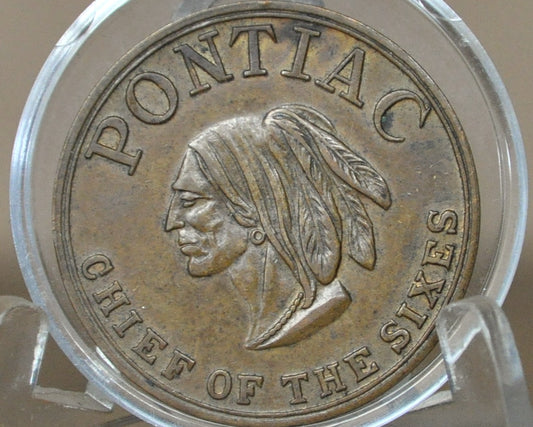 Pontiac Chief of the Sixes Advertising Token - Vintage GM Pontiac Chief of Sixes Brass Collectible
