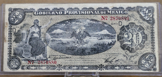 1914 Gobierno Provisional Veracruz 20 Peso Note - Series D, Double Seal Reverse - 1914 Mexico Revolution Twenty Pesos Banknote - P#S1111a