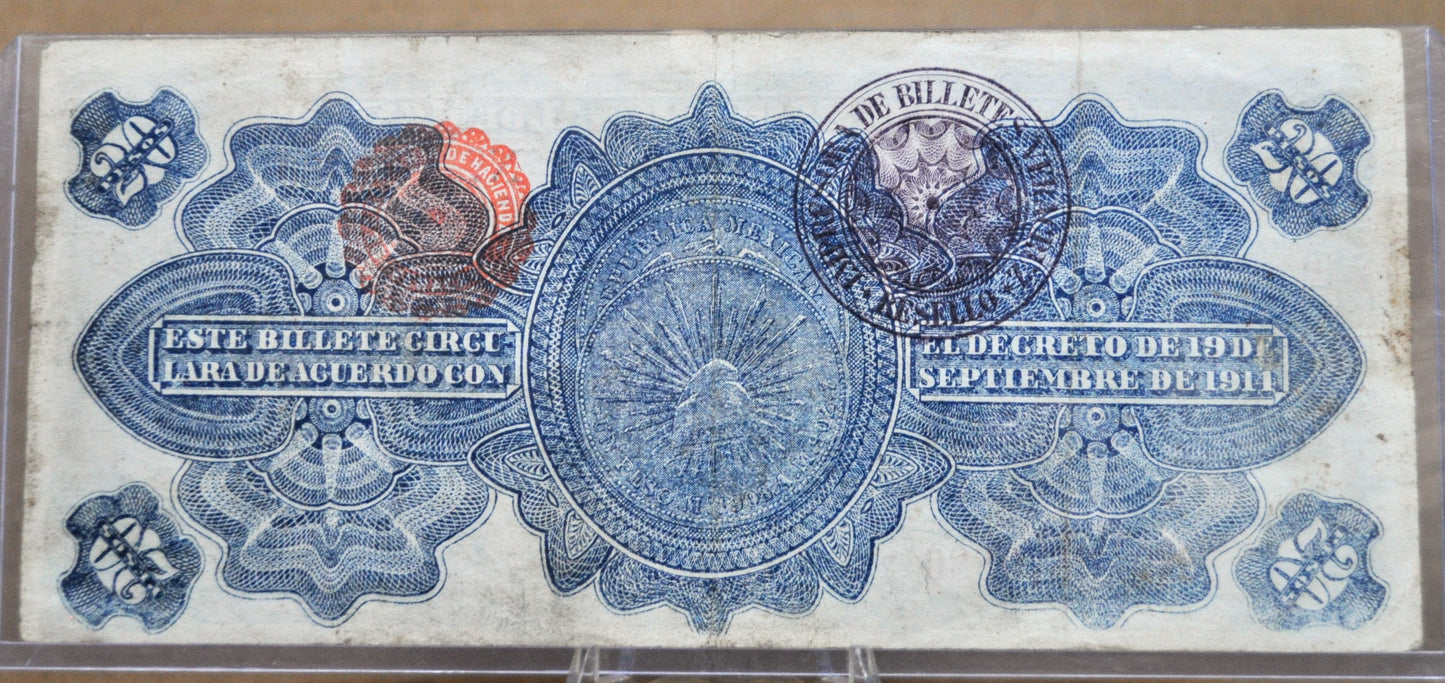 1914 Gobierno Provisional Veracruz 20 Peso Note - Series D, Double Seal Reverse - 1914 Mexico Revolution Twenty Pesos Banknote - P#S1111a