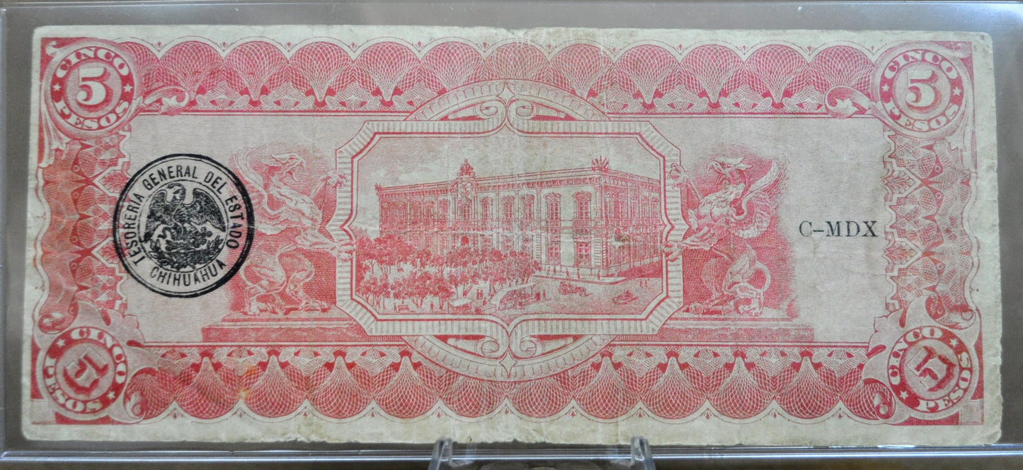 1914 Chihuahua Revolutionary 5 Pesos Note - Series C - Choose by Seal Type - 1914 Mexico Revolution Five Pesos Note - P#S531d P#S531f
