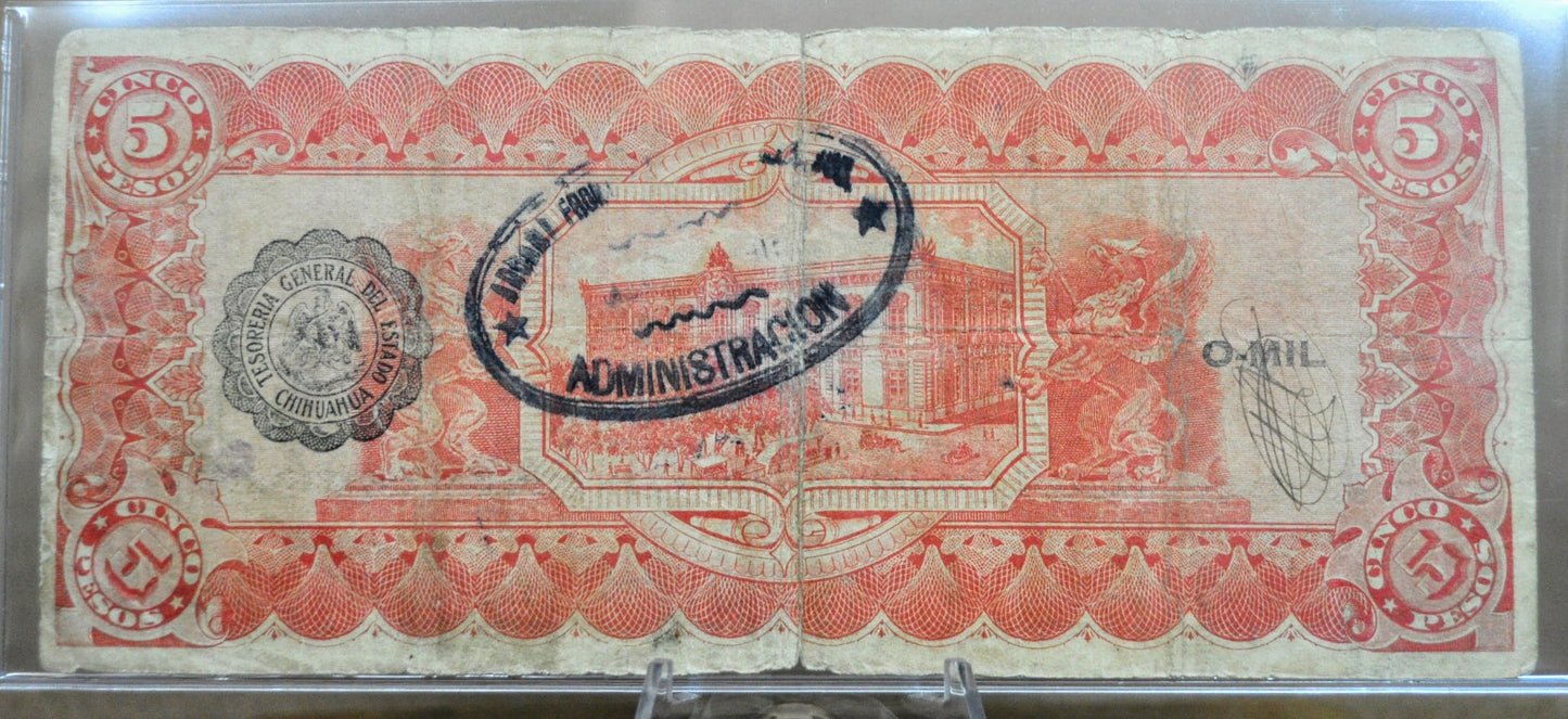 1914 Chihuahua Revolutionary 5 Pesos Note - Series C - Choose by Seal Type - 1914 Mexico Revolution Five Pesos Note - P#S531d P#S531f