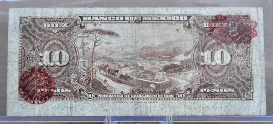 1948 Bank of Mexico 10 Pesos Note - Series BD - Very Fine (VF) - 22 December 1948 - 1948 Mexico Ten Peso Banknote - P#47c