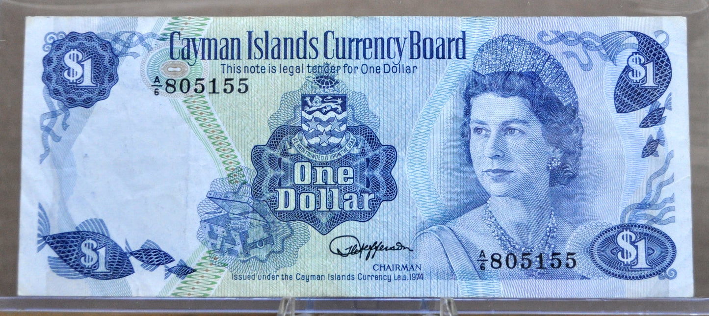 1985 Cayman Islands 1 Dollar Note - A/6 Prefix - Elizabeth II - L. 1974 British Cayman Islands One Dollar Note - P#5e