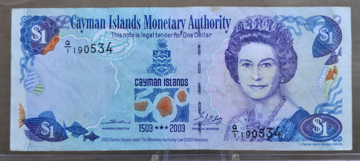 2003 Cayman Islands Monetary Authority 1 Dollar Note - 500th Anniversary Note - 1503-2003 British Cayman Islands One Dollar Note - P#30a