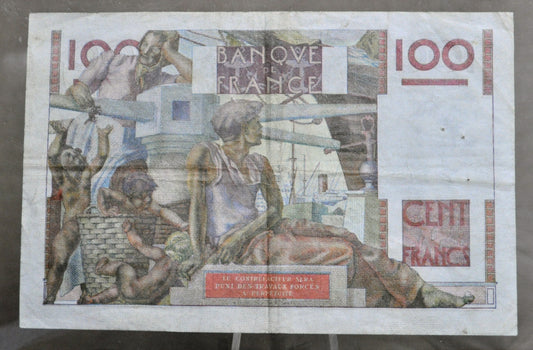1948 Bank of France 100 Franc Note - Farmer Type - Rarer Date (2-12-1948) - 1948 French One Hundred Francs Banknote - P#128b