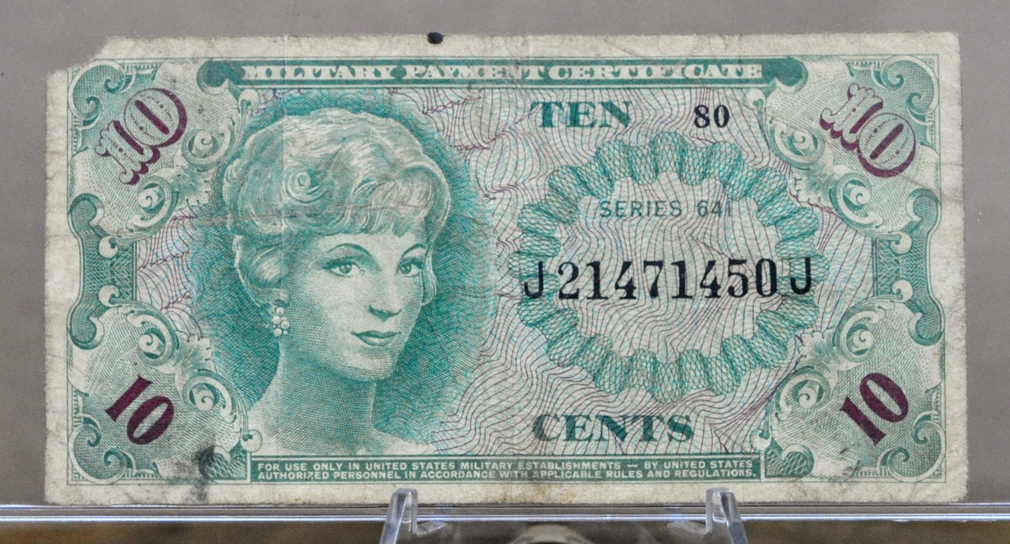 1965 U.S. Military 10 Cent Payment Certificate - Series 641 - 1965 United States Military Ten Cents Vietnam War Payment Certificate - P#M58a