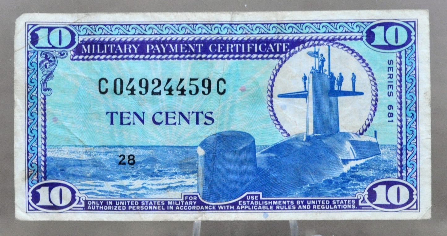 1969 U.S. Military 10 Cent Payment Certificate - Series 681 - Submarine & Astronaut Type - 1969 United States Ten Cents MPC Note - P#M76a