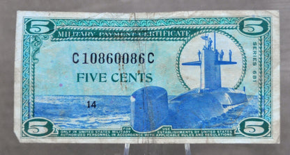 1969 U.S. Military 5 Cent Payment Certificate - Series 681 - Submarine & Astronaut Type - 1969 United States Five Cents MPC Note - P#M75a