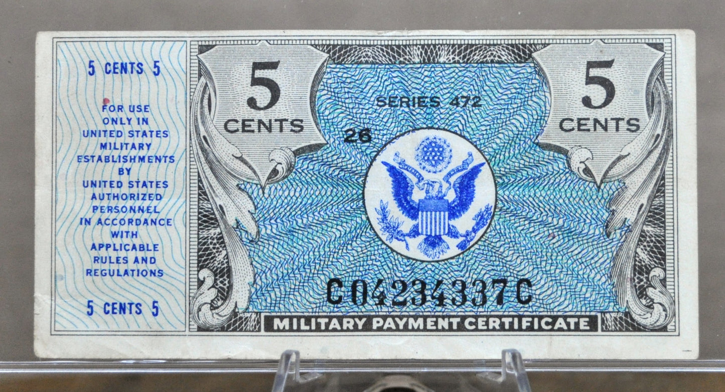 1948 5 Cent US Military Payment Certificate Note - Series 472 - 1948-51 United States Korean War Era Five Cents MPC Note - P#M15a