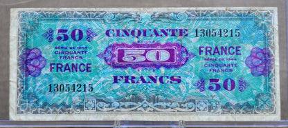 1944 France Allied Military 50 Franc Note - 2nd Issue - No Series Number - 1944 French Fifty Francs Banknote - P#122a