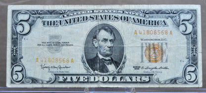 1963 US 5 Dollar Legal Tender Faded Ink Note - Contaminated Orange/Gold Ink Error - 1963 Five Dollar Yellow Red Ink Error Note - Fr#1536