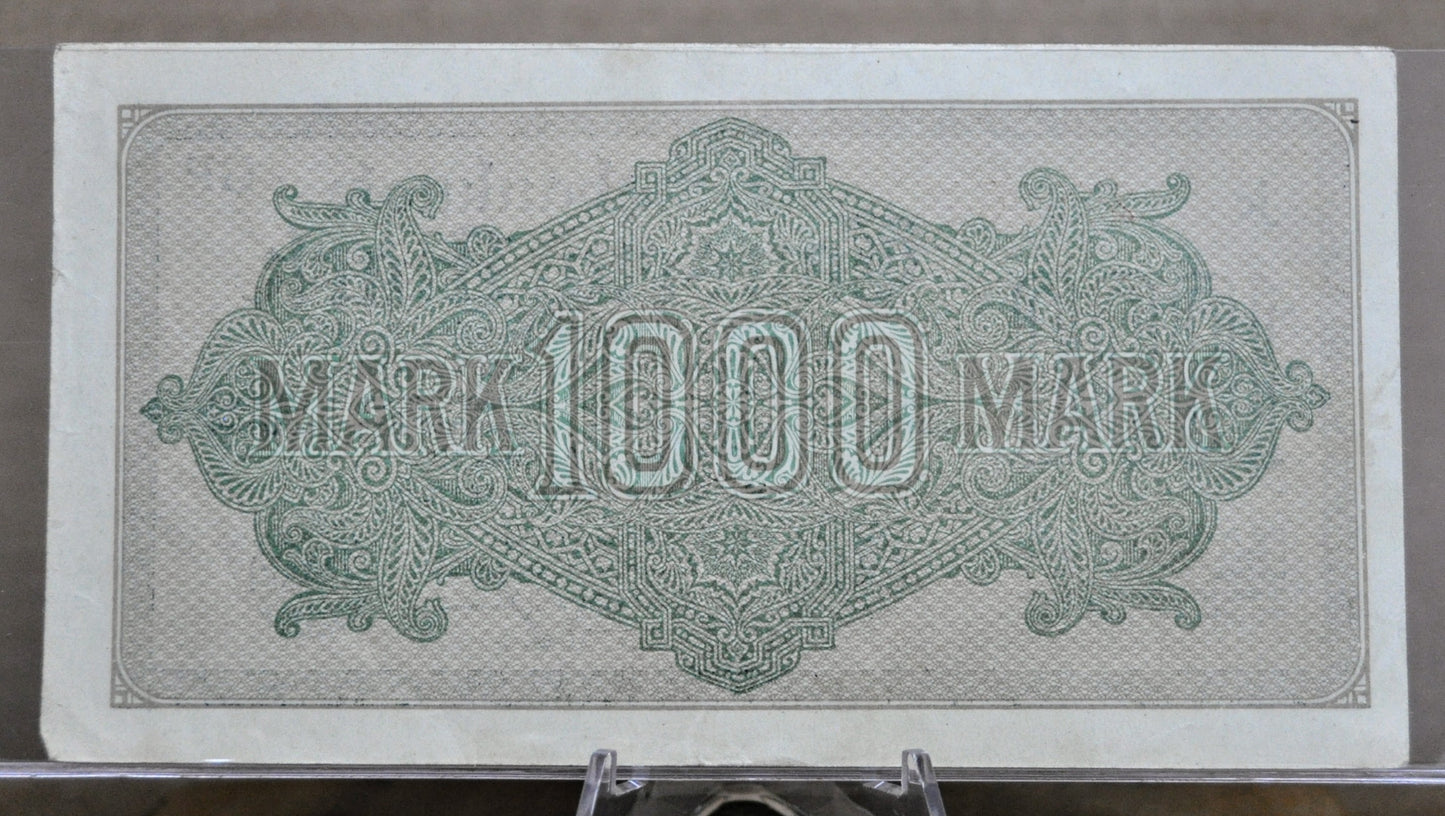 1922 Germany 1000 Mark Banknote - Reichsbanknote - Wavy Lines Watermark - 1922 One Thousand Mark Note - P#76g