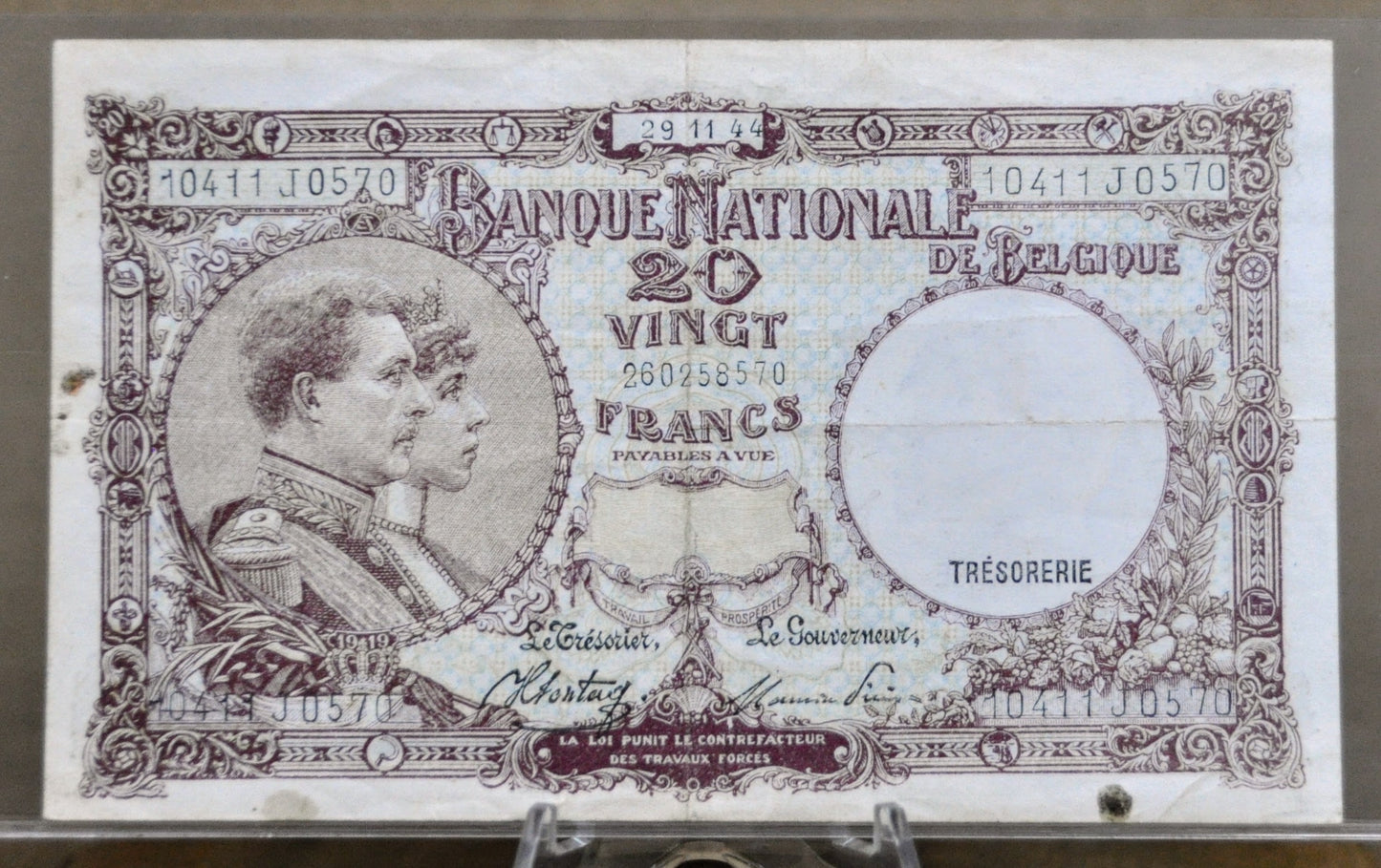 1940-1944 National Bank of Belgium 20 Francs Note - Choose by Date - 1943 Banque Nationale de Belgique Twenty Francs Note - P#111