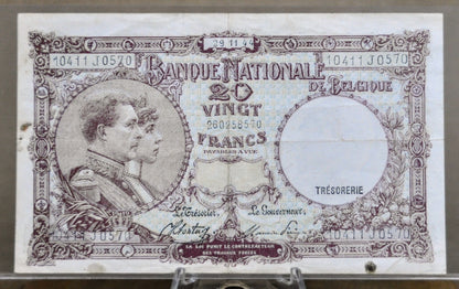 1940-1944 National Bank of Belgium 20 Francs Note - Choose by Date - 1943 Banque Nationale de Belgique Twenty Francs Note - P#111