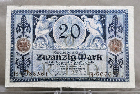 1915 Germany 20 Mark Banknote - Reichsbanknote - Extremely Fine (XF) - 1915 Twenty Marks German Empire Note - P#63