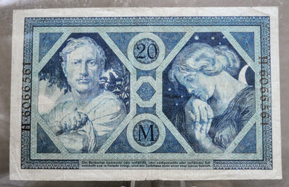 1915 Germany 20 Mark Banknote - Reichsbanknote - Extremely Fine (XF) - 1915 Twenty Marks German Empire Note - P#63