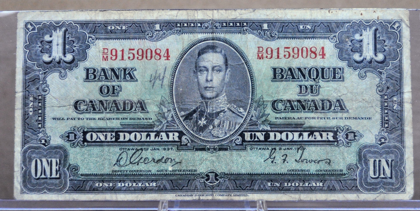 1937 Bank of Canada 1 Dollar Note - Choose by Note - Gordon/Towers, Coyne/Towers Signed - 1937 Canadian One Dollar Bill - P#58d P#58e