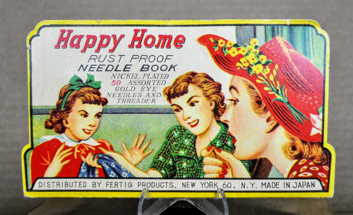 1950s Happy Home Rust Proof Nickel-Plated Sewing Needle Book - Made in Japan - Most Needles Included - Antique Fertig Products Needle Book