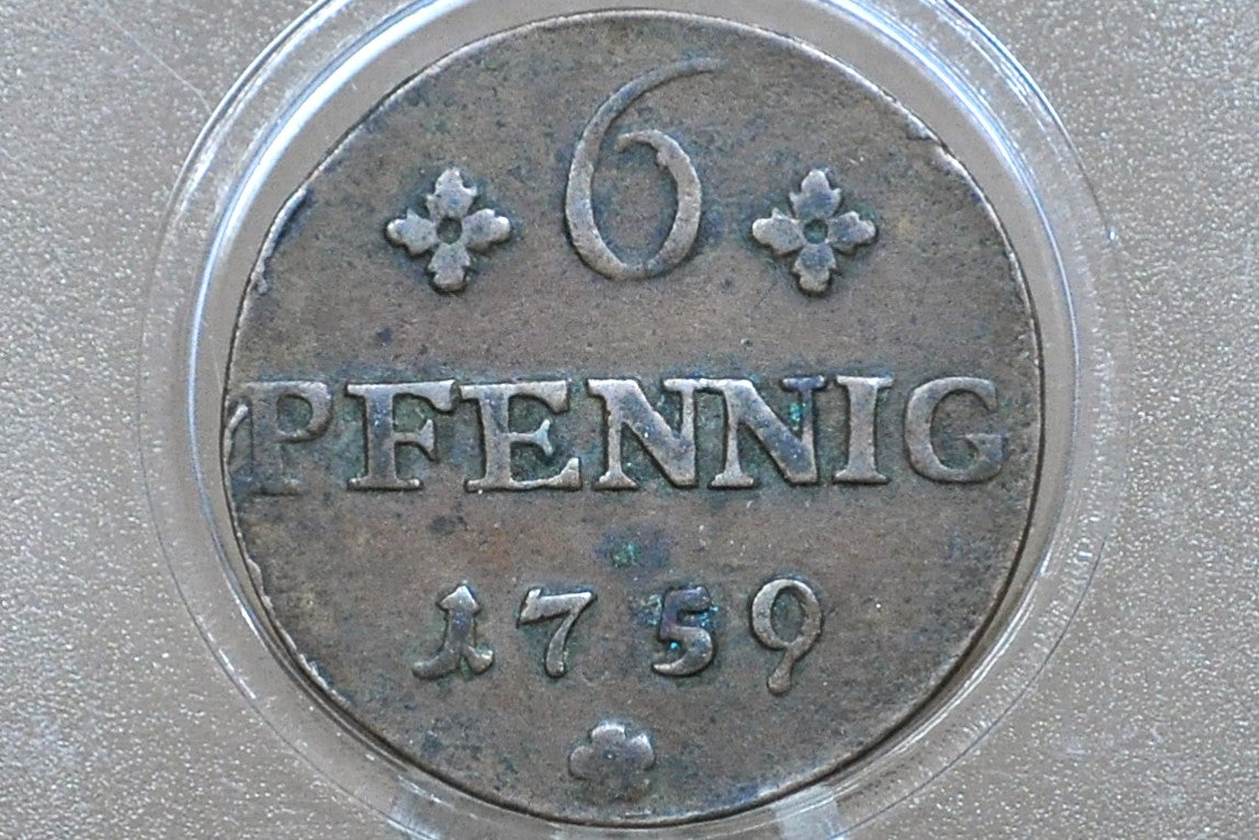 Rare 1759 German States 6 Pfennig - Frederick II - Great Details / Condition - Rarer Coin, low mintage of what is known