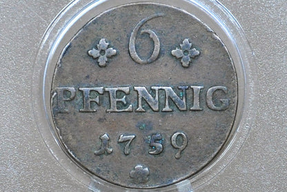 Rare 1759 German States 6 Pfennig - Frederick II - Great Details / Condition - Rarer Coin, low mintage of what is known