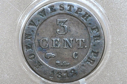 Rarer 1812 Napoleonic Kingdom of Westphalia 3 Cent - Jerome Bonaparte - Great Condition - Napoleon Coin