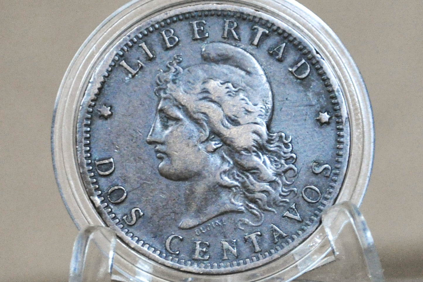 1890 Republic of Argentina Libertas Dos Centavos - XF - Beautiful Coin Design - 1891 2 Centavos Argentina, 2 Centavos Coin