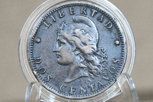 1890 Republic of Argentina Libertas Dos Centavos - XF - Beautiful Coin Design - 1891 2 Centavos Argentina, 2 Centavos Coin