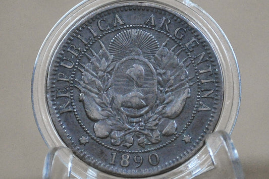1890 Republic of Argentina Libertas Dos Centavos - XF - Beautiful Coin Design - 1891 2 Centavos Argentina, 2 Centavos Coin