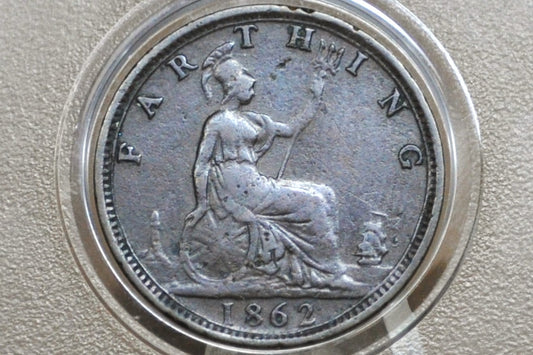 1862 Farthing Great Britain - XF/AU Details, Beautiful Coin - UK Farthing 1862 - Bronze