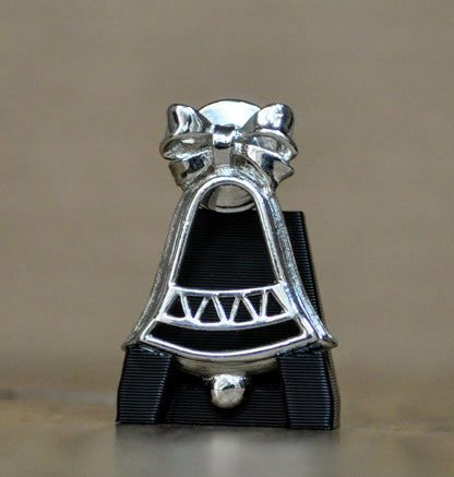 Beautiful 1980s Avon Silver Tone Holiday Bell Lapel Pin - 1.25 Inches Tall - Vintage Avon Christmas Pin