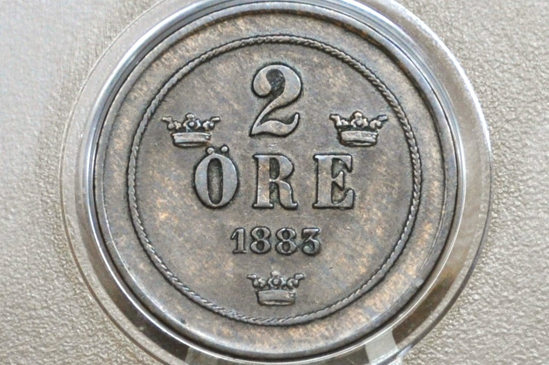 Rarer Year 1883 Swedish 2 Ore Coin - AU - 1883 Sweden Two Ore, Great for Birthdays, Jewelry, Collections, Sweden 2 Ore