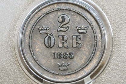 Rarer Year 1883 Swedish 2 Ore Coin - AU - 1883 Sweden Two Ore, Great for Birthdays, Jewelry, Collections, Sweden 2 Ore