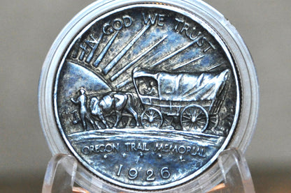 1926-S Oregon Trail Silver Commemorative Half Dollar - AU, Toned - 1926 Oregon Trail Memorial 1926 Oregon Trail Half, Authentic