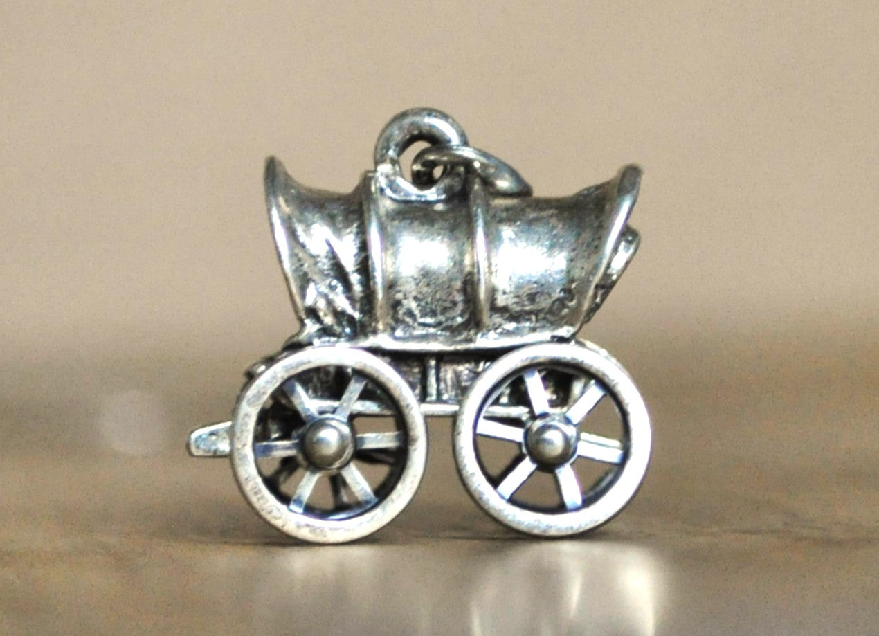 Beau Sterling Articulating Antique Wagon Charm - Stamped and Tested Sterling Silver - Oregon Trail - Manifest Destiny