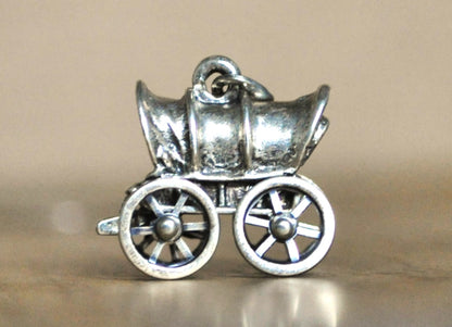 Beau Sterling Articulating Antique Wagon Charm - Stamped and Tested Sterling Silver - Oregon Trail - Manifest Destiny