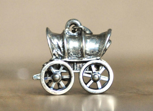 Beau Sterling Articulating Antique Wagon Charm - Stamped and Tested Sterling Silver - Oregon Trail - Manifest Destiny