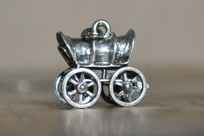 Beau Sterling Articulating Antique Wagon Charm - Stamped and Tested Sterling Silver - Oregon Trail - Manifest Destiny