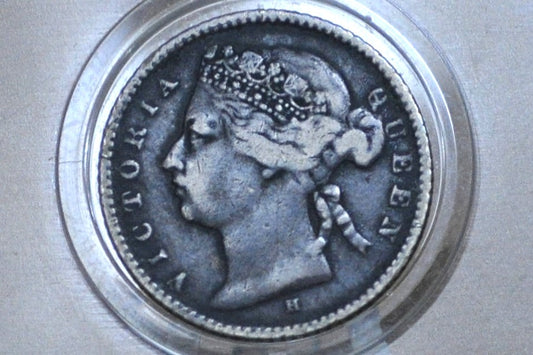 Rare 1879H Silver British Straits Settlements 10 Cents - VF Condition - Queen Victoria - Old Silver British Coins - Only 250k Minted! -
