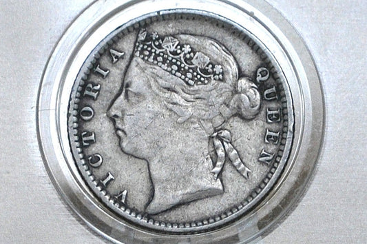 Rarer 1889 Silver British Straits Settlements 10 Cents - Great Condition - Queen Victoria - Old Silver British Coins - 1,500,000 Minted! -