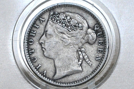 Rarer 1895 Silver British Straits Settlements 10 Cents - Very Fine Condition - Queen Victoria - Old Silver British Coins -