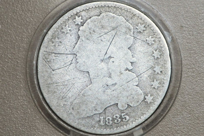 1835 Capped Bust Quarter - AG Detail - 1835 US Quarter 1835 - Early American Coin; Rare Coin Type, Few ever Made